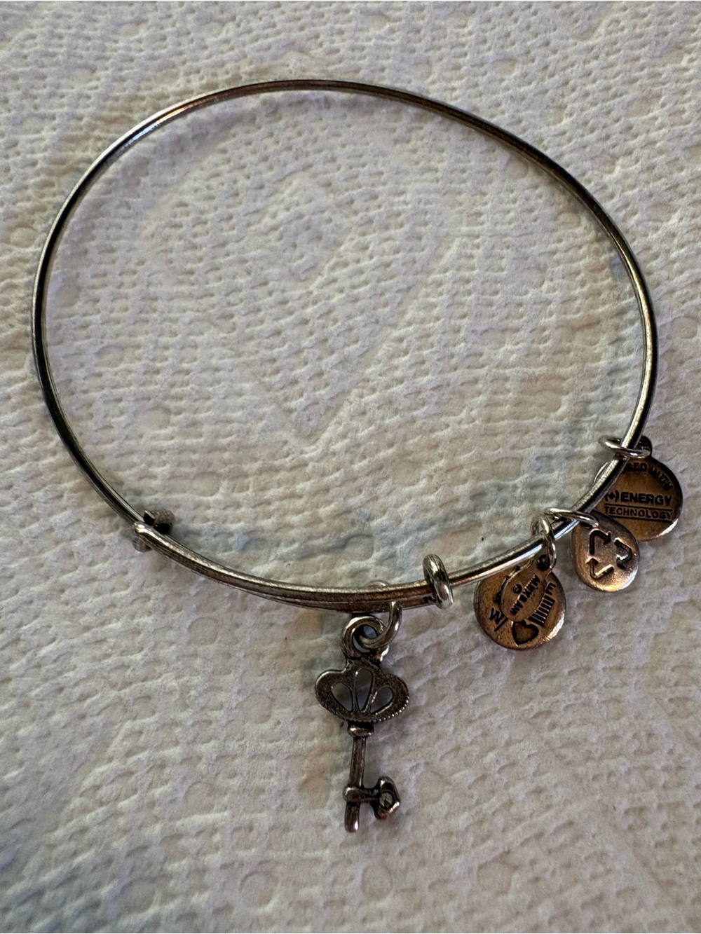 Alex and Ani Silver Key Charm Expandable Bangle Bracelet